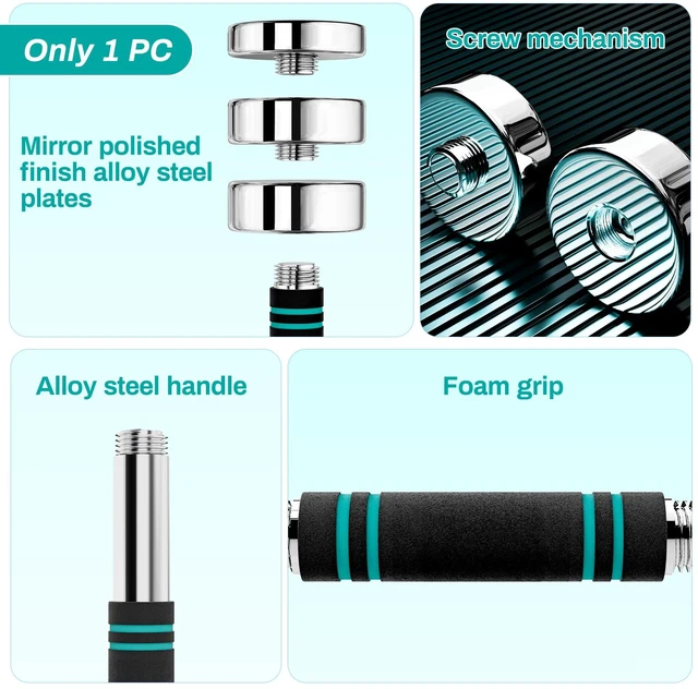 Alt view image 6 of 7 - Single Steel Adjustable Dumbbell, 5lb Free Weight | Dumbbell, Non-Slip and Comfortable Foam Handle, Adjustable Dumbbells Weights Set for Home Gym Office Exercise
