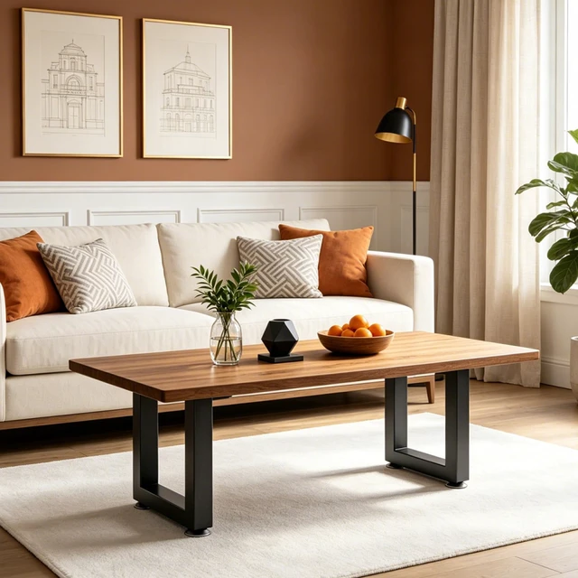 Alt view image 2 of 7 - 16" Metal Bench, Desk & Coffee Table Legs, Heavy Duty Furniture Feet with Adjustable Protectors, Black End & Side Table Legs (H16 x W11.8, Set of 2)