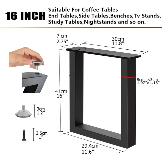 Alt view image 3 of 7 - 16" Metal Bench, Desk & Coffee Table Legs, Heavy Duty Furniture Feet with Adjustable Protectors, Black End & Side Table Legs (H16 x W11.8, Set of 2)