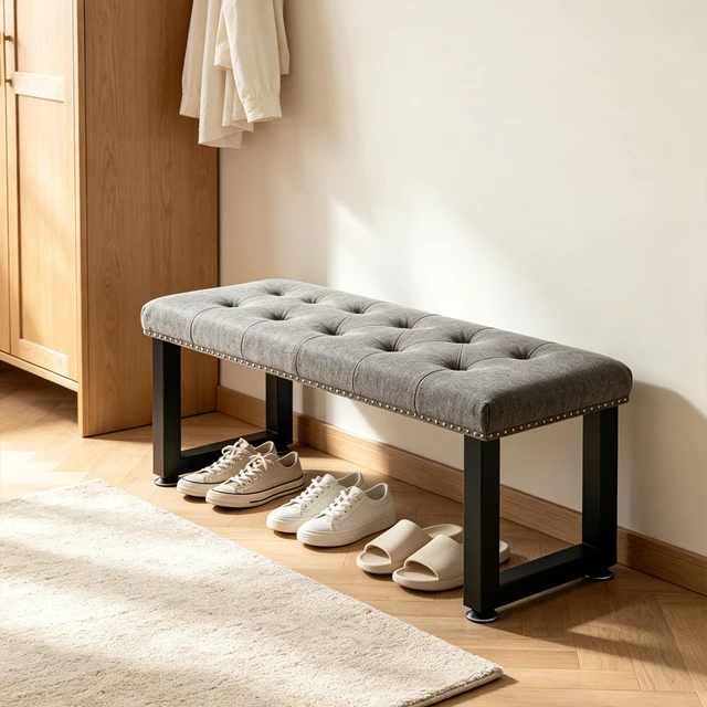 Alt view image 6 of 7 - 16" Metal Bench, Desk & Coffee Table Legs, Heavy Duty Furniture Feet with Adjustable Protectors, Black End & Side Table Legs (H16 x W11.8, Set of 2)