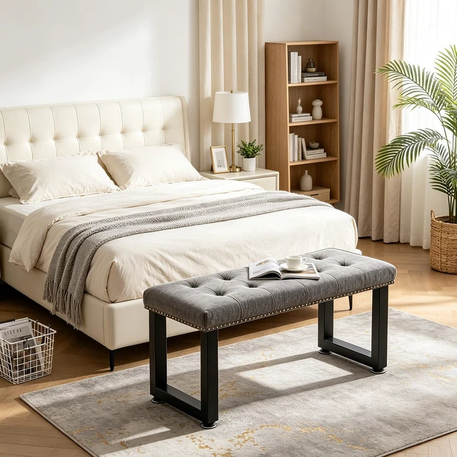 Alt view image 5 of 7 - 16" Metal Bench, Desk & Coffee Table Legs, Heavy Duty Furniture Feet with Adjustable Protectors, Black End & Side Table Legs (H16 x W11.8, Set of 2)