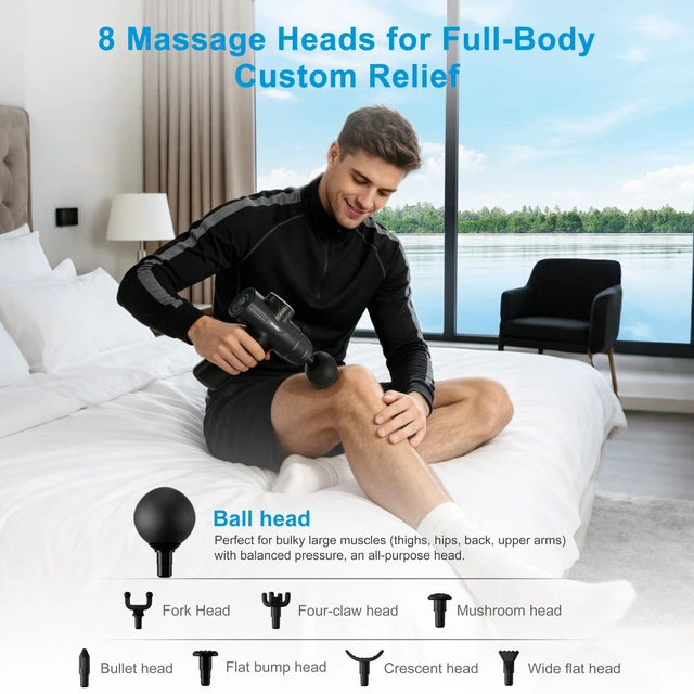 Alt view image 4 of 7 - Massage Gun Deep Tissue, Mini Muscle Massager Gun for Pain Relief | Electric Back Massager for Athletes with 8 Massage Heads and 6 Speeds 1800mAh Portable Gift for Men Women Dad Mom