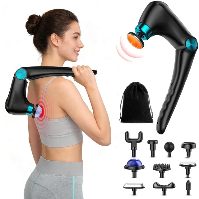 Main image of Foldable Heat Cold Massage Gun, 9 Speeds 10 Heads Cordless Handheld Percussion Massagers, Portable Electric Muscle Pain Relief Massager Gifts for Men Women Dad
