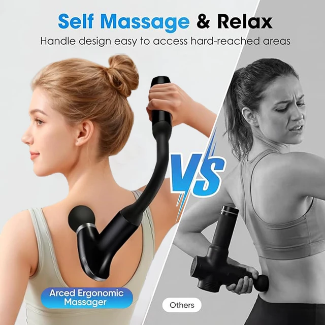 Alt view image 6 of 7 - Massage Gun with Upgraded Extension Handle, Massage Gun Deep Tissue - Back Massager for Relief Deep Tissue, Muscles/Neck/Shoulders/Waist/Legs Massager,5 Replaceable Heads&9 Speed Levels (Black)