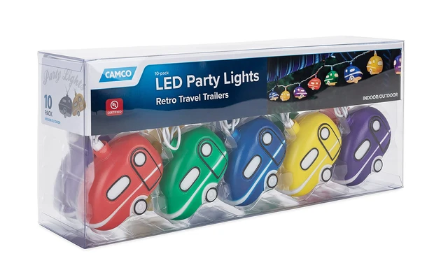 Alt view image 3 of 3 - Retro Travel Trailer Party Lights - Features an 8' Strand with (10) Travel Trailer Lights - Camping String Lights - Perfect for RV Awnings and Campsite Décor (42655)