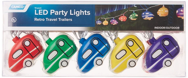 Alt view image 2 of 3 - Retro Travel Trailer Party Lights - Features an 8' Strand with (10) Travel Trailer Lights - Camping String Lights - Perfect for RV Awnings and Campsite Décor (42655)