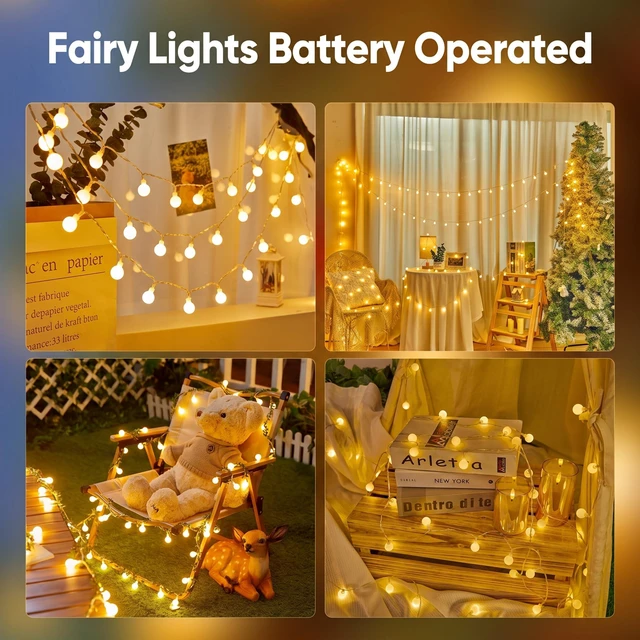 Alt view image 5 of 7 - Battery Operated String Lights, 21FT 60 LED Globe Classroom Lights | 8 Modes & Waterproof Twinkle Lights, Fairy Lights for Indoor Outdoor Bedroom Classroom Camping Christmas Decor, Warm White
