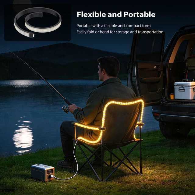Alt view image 3 of 7 - 2PCS Flexible Waterproof LED Camping Light Strip with SOS Mode, RGB Ambient Lighting, 5V Power Supply, Portable Soft Easy to Store for Outdoor Activities, Camping, Hiking, Fishing (White)