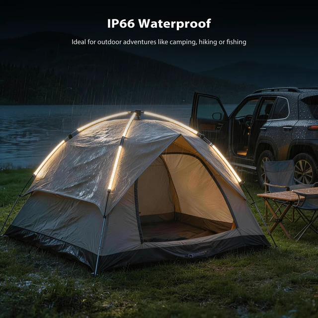 Alt view image 4 of 7 - 2PCS Flexible Waterproof LED Camping Light Strip with SOS Mode, RGB Ambient Lighting, 5V Power Supply, Portable Soft Easy to Store for Outdoor Activities, Camping, Hiking, Fishing (White)
