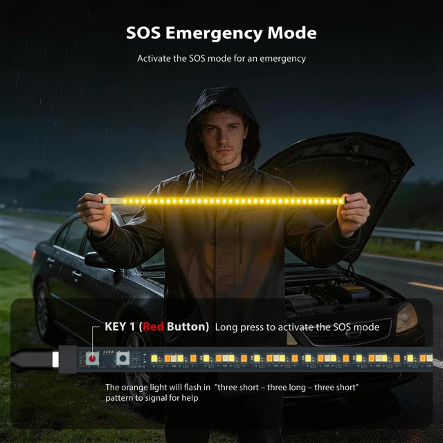 Alt view image 5 of 7 - 2PCS Flexible Waterproof LED Camping Light Strip with SOS Mode, RGB Ambient Lighting, 5V Power Supply, Portable Soft Easy to Store for Outdoor Activities, Camping, Hiking, Fishing (White)