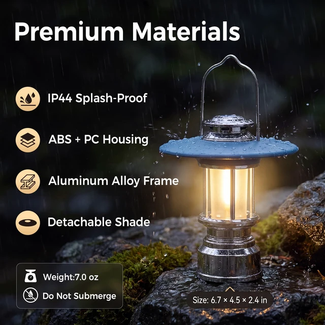 Alt view image 6 of 7 - Retro Camping Lantern, Rechargeable Portable Ambient Light | Rechargeable lantern with 3 colors, stepless dimming, detachable lampshade, USB-C charging, lightweight 199g design.