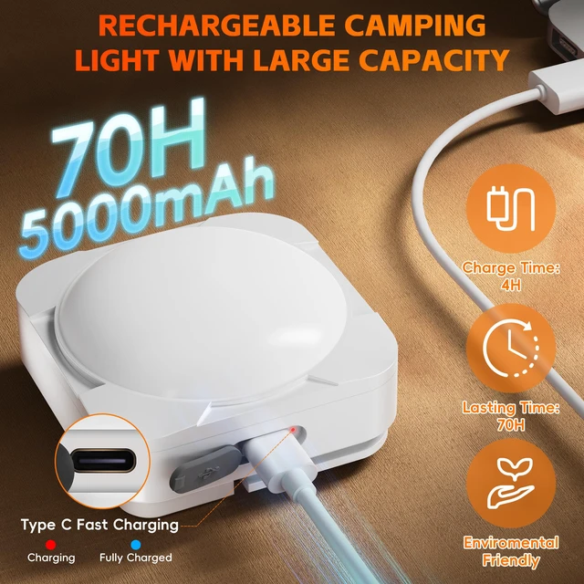 Alt view image 5 of 7 - 2 Pack Rechargeable LED Camping Light Lantern: 5000mAh Battery Powered Tent Light with Magnet - Camping Essential Waterproof Flashlight for Hiking Power Outage Emergency Survival Backpacking Hurricane