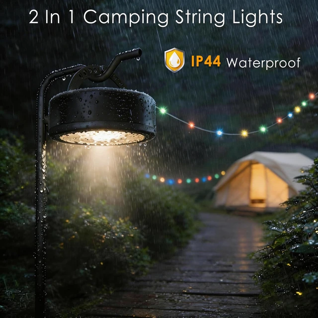 Alt view image 4 of 7 - 4 in 1 Solar Camping String Lights, 5200mAh 33FT RGB Fairy String Light, Waterproof Hanging String Lights with 9 Lighting Modes, USB-C Rechargeable Tent Lantern, Camping Essentials