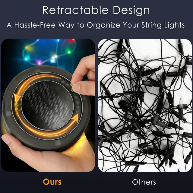 Alt view image 5 of 7 - 4 in 1 Solar Camping String Lights, 5200mAh 33FT RGB Fairy String Light, Waterproof Hanging String Lights with 9 Lighting Modes, USB-C Rechargeable Tent Lantern, Camping Essentials