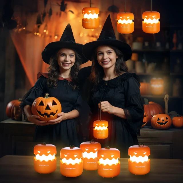 Alt view image 6 of 7 - 3-Pack Halloween Pumpkin Lantern, Collapsible Jack O Lantern | Pumpkins with Lanyard, Halloween Party Favors, Light up Pumpkin Outdoor for Halloween Party Decoration, Battery Included