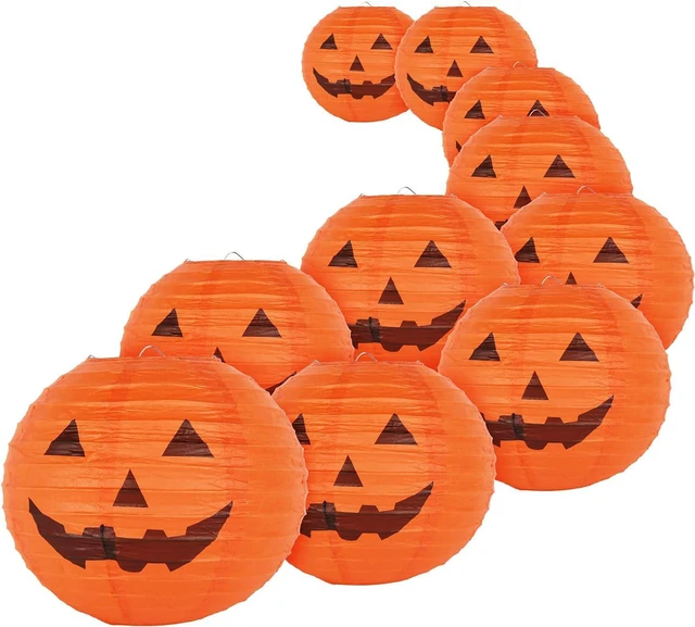 Main image of 10 PCS Halloween Paper Pumpkin Lanterns Jack-O-Lanterns, 8 Inch, Halloween Hanging Party Decorations Outdoor Indoor