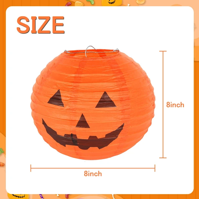 Alt view image 6 of 6 - 10 PCS Halloween Paper Pumpkin Lanterns Jack-O-Lanterns, 8 Inch, Halloween Hanging Party Decorations Outdoor Indoor