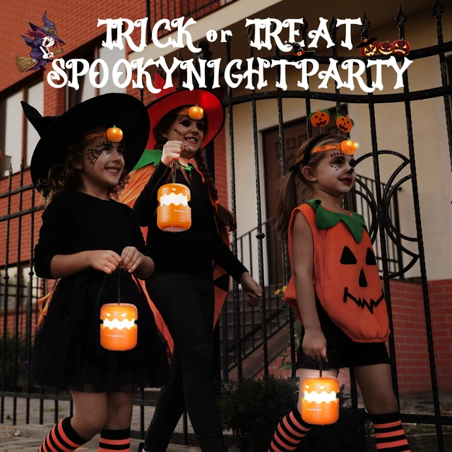 Alt view image 2 of 7 - Halloween Pumpkin Lantern and Headlamp Set (2 Pack of Each) | Collapsible Jack O Lantern with Lanyard, Halloween Lights, Gifts for Halloween Party Decorations Outdoor, Battery Included