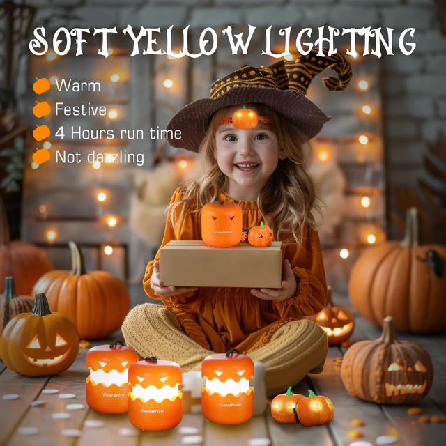 Alt view image 3 of 7 - Halloween Pumpkin Lantern and Headlamp Set (2 Pack of Each) | Collapsible Jack O Lantern with Lanyard, Halloween Lights, Gifts for Halloween Party Decorations Outdoor, Battery Included