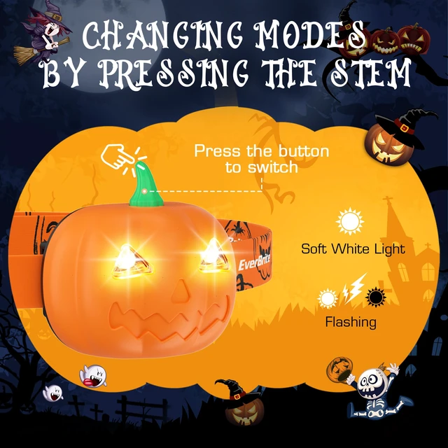 Alt view image 6 of 7 - Halloween Pumpkin Lantern and Headlamp Set (2 Pack of Each) | Collapsible Jack O Lantern with Lanyard, Halloween Lights, Gifts for Halloween Party Decorations Outdoor, Battery Included