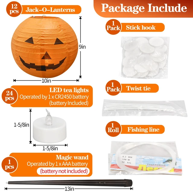 Alt view image 2 of 6 - 12pcs 10in Floating Jack-O-Lanterns | with Wand Remote and 24pcs LED Tea Lights for Decor