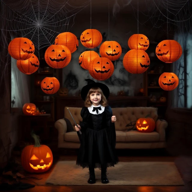 Alt view image 3 of 6 - 12pcs 10in Floating Jack-O-Lanterns | with Wand Remote and 24pcs LED Tea Lights for Decor