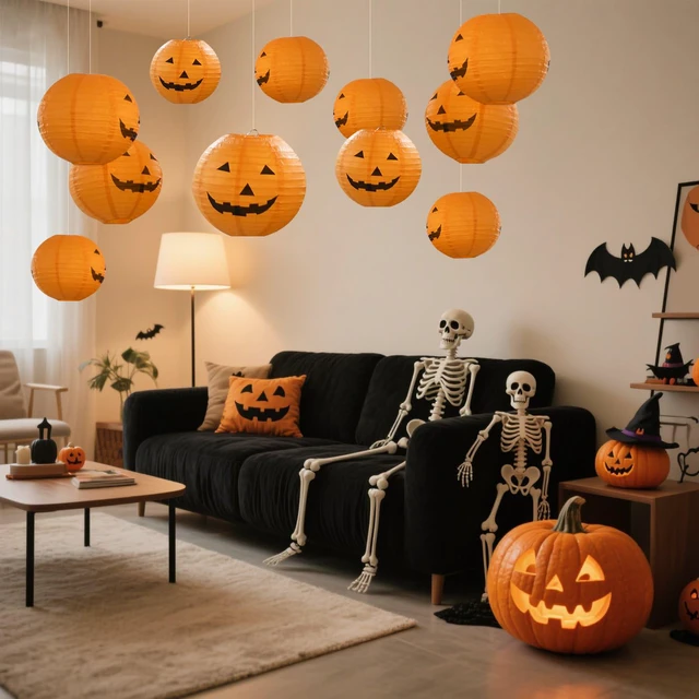 Alt view image 4 of 6 - 12pcs 10in Floating Jack-O-Lanterns | with Wand Remote and 24pcs LED Tea Lights for Decor