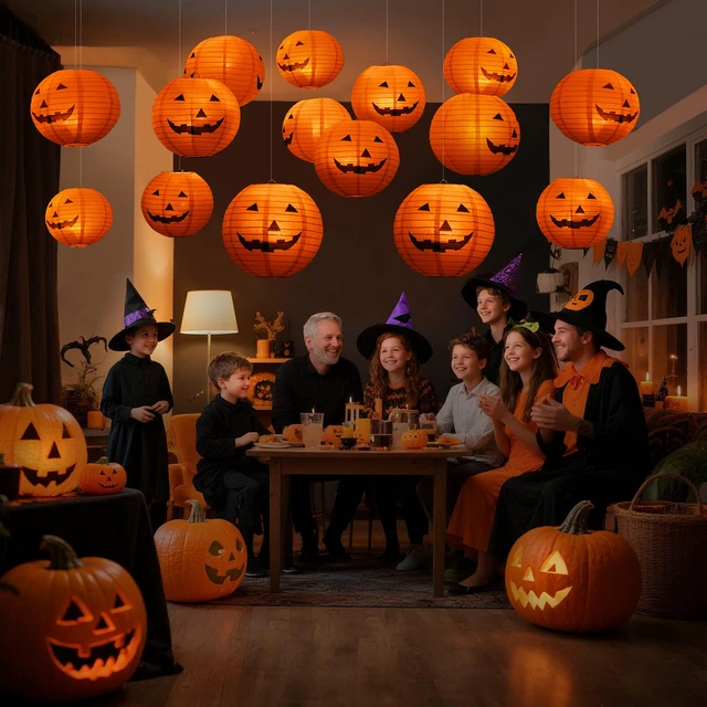 Alt view image 5 of 6 - 12pcs 10in Floating Jack-O-Lanterns | with Wand Remote and 24pcs LED Tea Lights for Decor