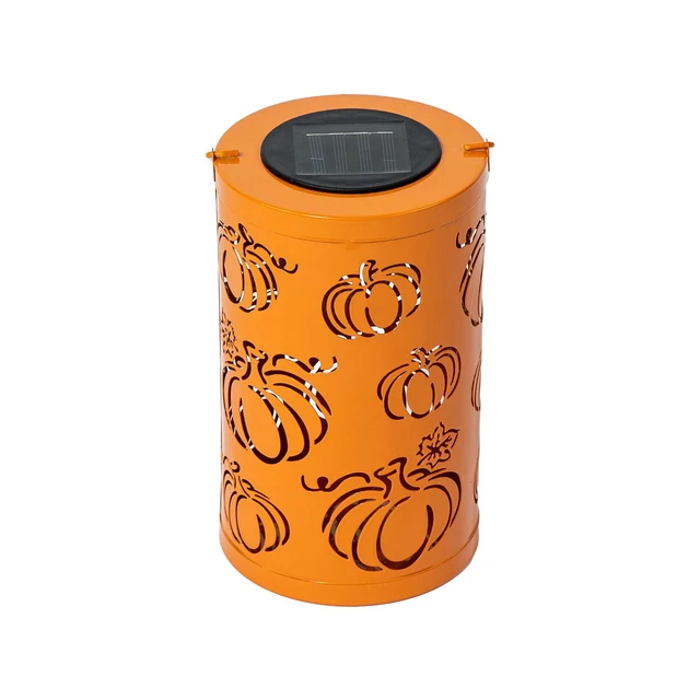 Alt view image 6 of 7 - 10.75" H Fall Metal Pumpkin Lantern Decor Solar Powered LED Lantern Autumn Harvest Decorative Lanterns Thanksgiving Hanging or Standing Porch Decor Halloween Table Indoor Outdoor Decor