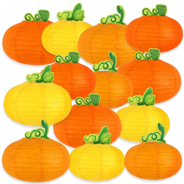Main image of 12PCS Fall Thanksgiving Pumpkin Paper Lanterns 3D Party Decoration | Orange Round Paper Lanterns, Thanksgiving Harvest Party, Hanging Honeycomb Centerpieces, 12 Pack 3D Pumpkins Supplies