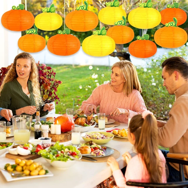 Alt view image 6 of 7 - 12PCS Fall Thanksgiving Pumpkin Paper Lanterns 3D Party Decoration | Orange Round Paper Lanterns, Thanksgiving Harvest Party, Hanging Honeycomb Centerpieces, 12 Pack 3D Pumpkins Supplies