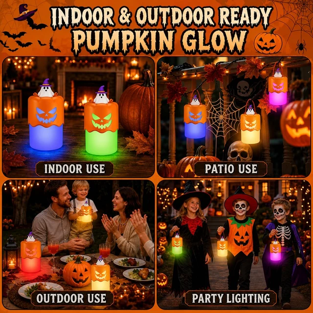 Alt view image 5 of 7 - Rechargeable Halloween Pumpkin Lantern Light Collapsible Jack O Lantern | Battery Operated Pumpkin Lantern with Lanyard - Halloween Party Favor Decoration Outdoor Light up Pumpkin for Halloween Party
