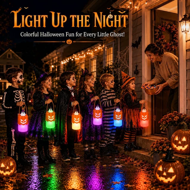 Alt view image 6 of 7 - Rechargeable Halloween Pumpkin Lantern Light Collapsible Jack O Lantern | Battery Operated Pumpkin Lantern with Lanyard - Halloween Party Favor Decoration Outdoor Light up Pumpkin for Halloween Party