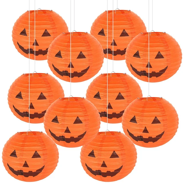 Main image of 10PCS Halloween Paper Pumpkin Lanterns Jack-O-Lanterns, 6 Inch, Halloween Hanging Party Decorations Outdoor Indoor