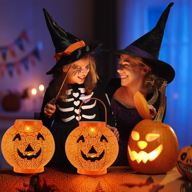 Alt view image 3 of 7 - Halloween Solar Pumpkin Lantern Lights, LED Hanging Jack O Lantern Outdoor | Halloween Decorations Outdoor, Durable & Waterproof, Hanging Hook, Solar Powered, For Garden Yard Patio Lawn, 6.6Inch Dia.