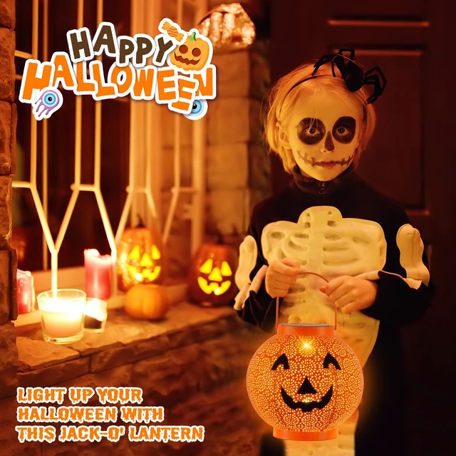 Alt view image 4 of 7 - Halloween Solar Pumpkin Lantern Lights, LED Hanging Jack O Lantern Outdoor | Halloween Decorations Outdoor, Durable & Waterproof, Hanging Hook, Solar Powered, For Garden Yard Patio Lawn, 6.6Inch Dia.