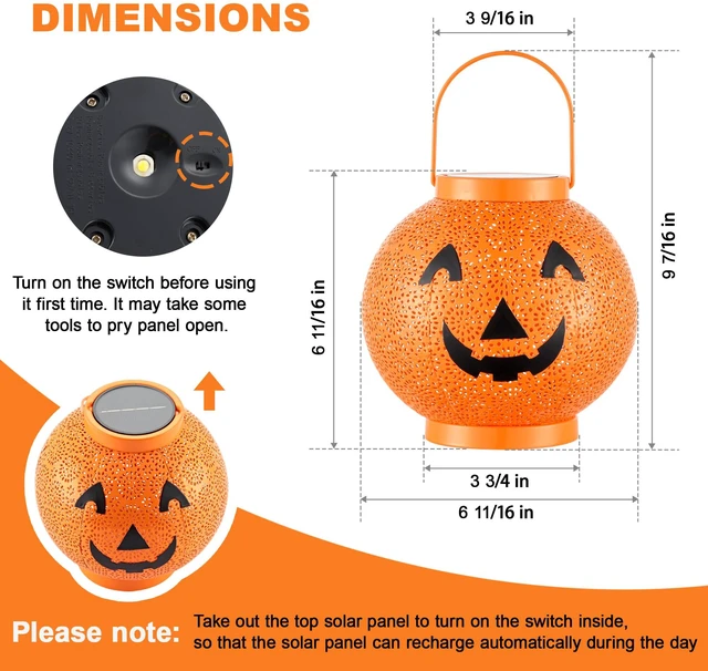 Alt view image 7 of 7 - Halloween Solar Pumpkin Lantern Lights, LED Hanging Jack O Lantern Outdoor | Halloween Decorations Outdoor, Durable & Waterproof, Hanging Hook, Solar Powered, For Garden Yard Patio Lawn, 6.6Inch Dia.