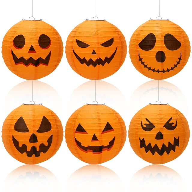 Main image of 6 Pcs Halloween Paper Lanterns, 8 Inch Spooky Orange Decor Set | Halloween Pumpkin Paper Lantern, 3D Hanging Lanterns for Party Decorations, Seasonal Home Classroom Outdoor Yard Ornaments
