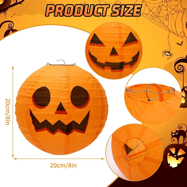 Alt view image 5 of 7 - 6 Pcs Halloween Paper Lanterns, 8 Inch Spooky Orange Decor Set | Halloween Pumpkin Paper Lantern, 3D Hanging Lanterns for Party Decorations, Seasonal Home Classroom Outdoor Yard Ornaments
