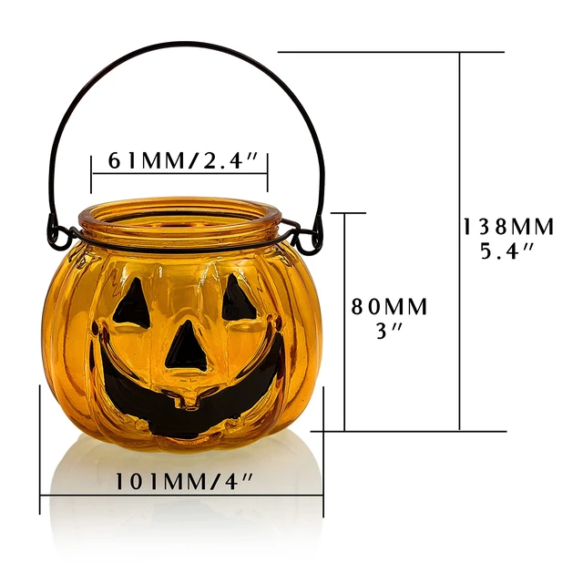 Alt view image 7 of 7 - Halloween Candle Holders Set of 4, Tealight Votive Candle Holders with Grimace, Metal Hanging Pumpkin Jack O Lanterns Decorative Halloween Table Centerpiece Orange