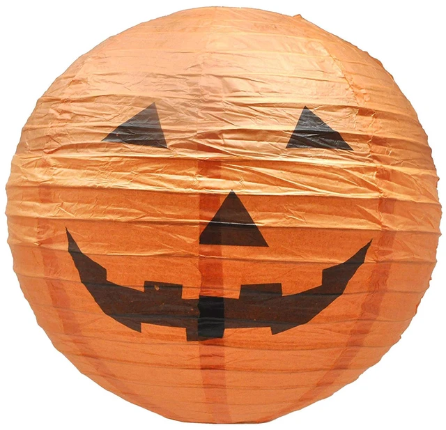 Alt view image 2 of 5 - Pumpkin Paper Lanterns Jack-o-Lantern Halloween Decorations | 10 PCs, Orange, Easy Assembly, 12-Inch, Hanging Outdoor Indoor, Spooky Lamps for Halloween Party Decor, Yard