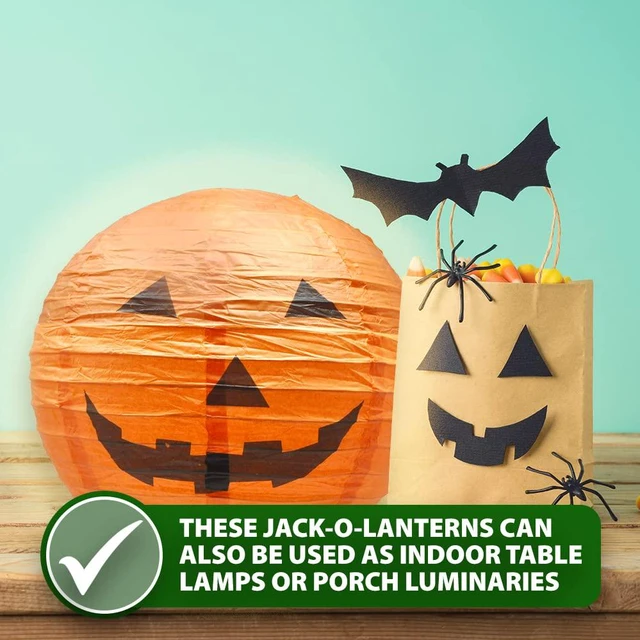 Alt view image 5 of 5 - Pumpkin Paper Lanterns Jack-o-Lantern Halloween Decorations | 10 PCs, Orange, Easy Assembly, 12-Inch, Hanging Outdoor Indoor, Spooky Lamps for Halloween Party Decor, Yard