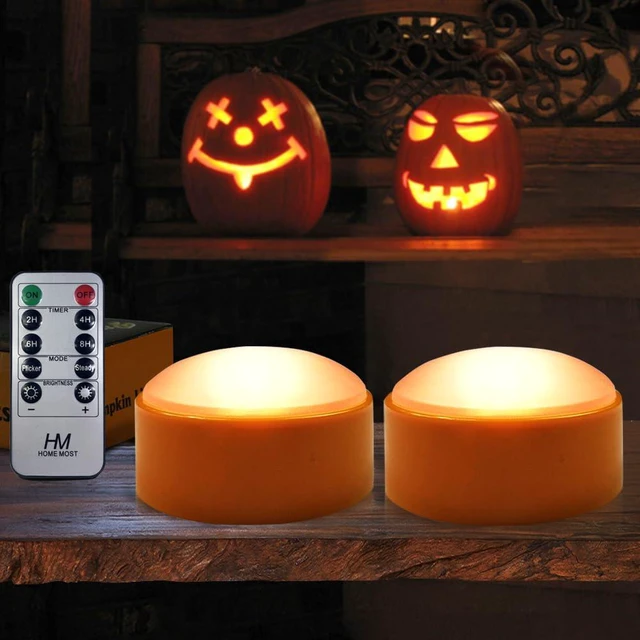 Main image of 2-Pack Halloween Pumpkin Lights with Remote/Timer - Orange Pumpkin Lights LED Battery Operated Halloween Decor - Jack-O-Lantern Outdoor Decorations