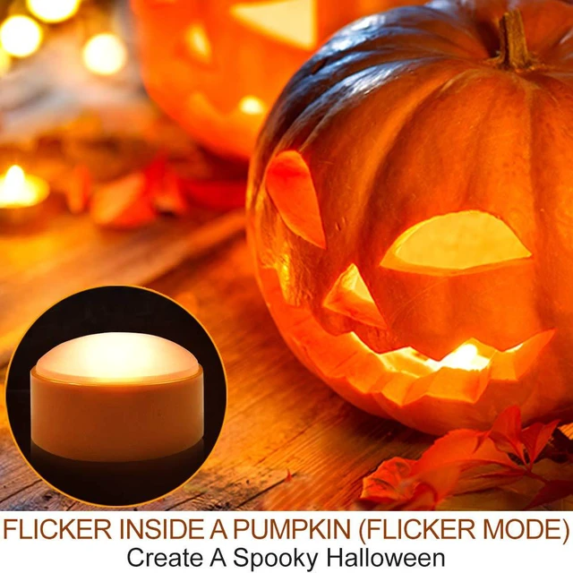 Alt view image 2 of 6 - 2-Pack Halloween Pumpkin Lights with Remote/Timer - Orange Pumpkin Lights LED Battery Operated Halloween Decor - Jack-O-Lantern Outdoor Decorations
