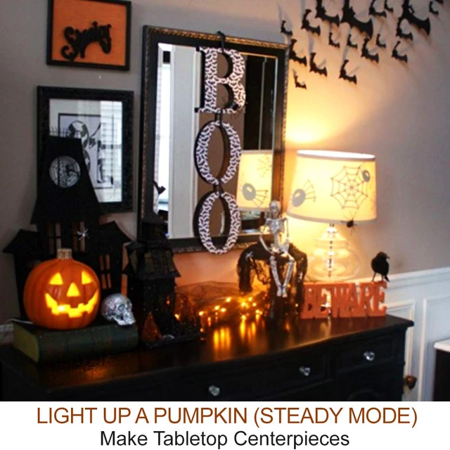 Alt view image 3 of 6 - 2-Pack Halloween Pumpkin Lights with Remote/Timer - Orange Pumpkin Lights LED Battery Operated Halloween Decor - Jack-O-Lantern Outdoor Decorations