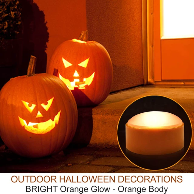 Alt view image 4 of 6 - 2-Pack Halloween Pumpkin Lights with Remote/Timer - Orange Pumpkin Lights LED Battery Operated Halloween Decor - Jack-O-Lantern Outdoor Decorations