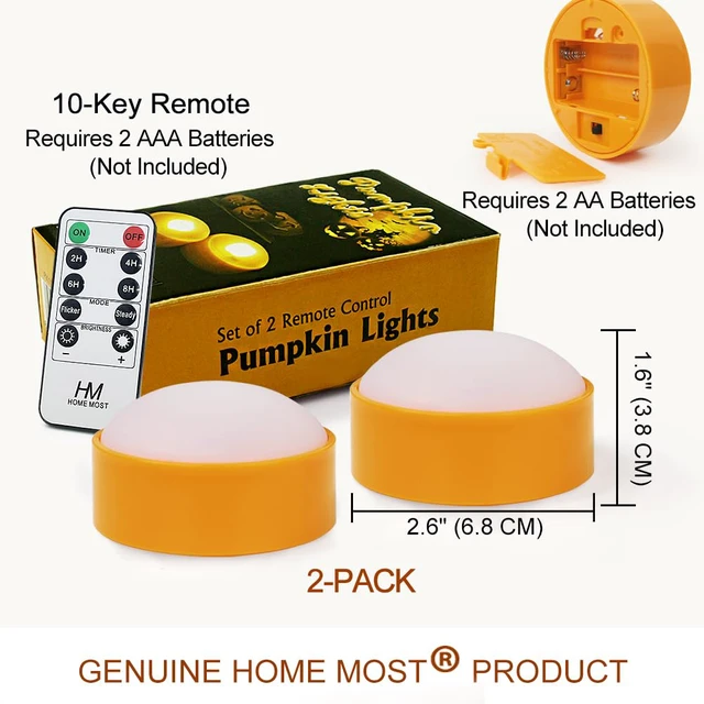 Alt view image 6 of 6 - 2-Pack Halloween Pumpkin Lights with Remote/Timer - Orange Pumpkin Lights LED Battery Operated Halloween Decor - Jack-O-Lantern Outdoor Decorations