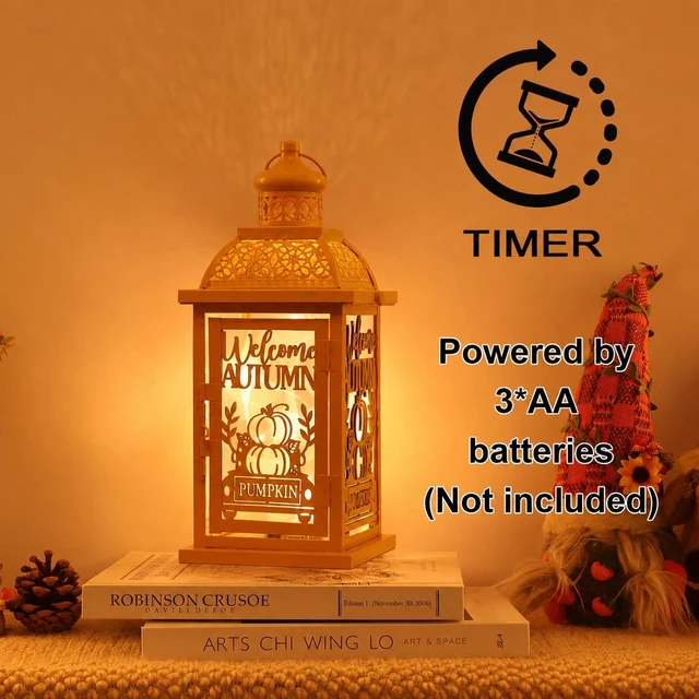 Alt view image 3 of 7 - Fall Decorations for Home, Decorative Candle Lantern for Tabletop Mantel Decor, Vintage Metal Lantern Candle Holders for Indoor Outdoor Decor, Halloween,Thanksgiving,Autumn(Pumpkin)