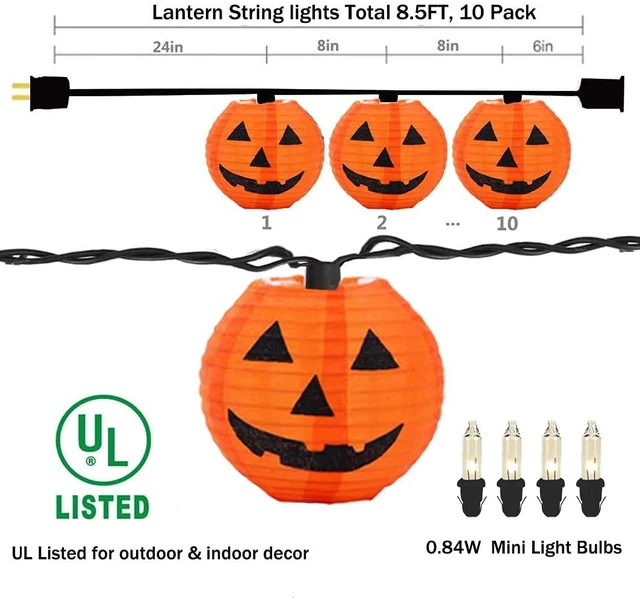 Alt view image 2 of 7 - Halloween Pumpkin Lantern Lights Outdoor, 8.5Ft Plug in Orange Halloween Decorations String Light with 10 LED Jack O Lantern Lights, Hanging Fairy Lights Waterproof for Yard Party Patio Garden Window