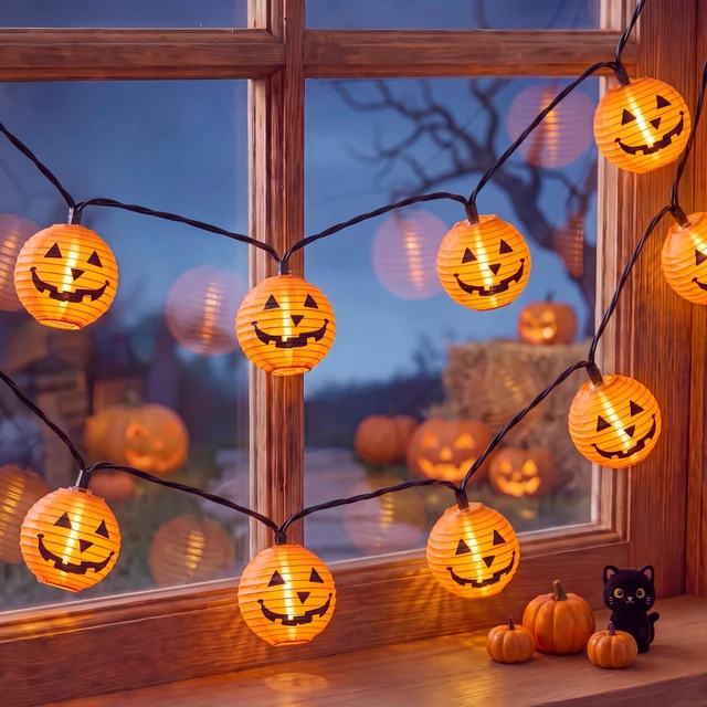 Main image of Halloween Pumpkin Lantern Lights Outdoor, 8.5Ft Plug in Orange Halloween Decorations String Light with 10 LED Jack O Lantern Lights, Hanging Fairy Lights Waterproof for Yard Party Patio Garden Window